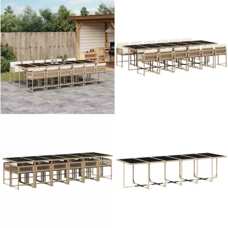 Set da Pranzo da Giardino 13 pz con Cuscini Beige in Polyrattan - Sedie da giardino - Tavolo da giardino