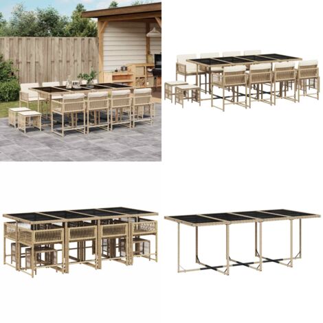 Set da Pranzo da Giardino 13 pz con Cuscini Beige in Polyrattan - Sedie da giardino - Tavolo da giardino