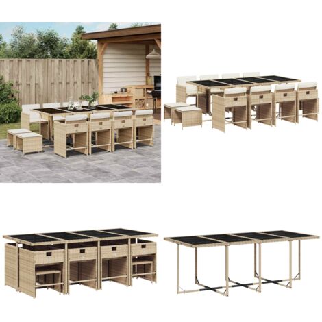 Set da Pranzo da Giardino 13 pz con Cuscini Beige in Polyrattan - Sedie da giardino - Tavolo da giardino