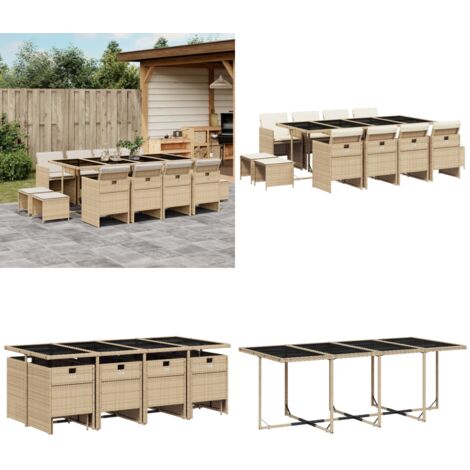 Set da Pranzo da Giardino 13 pz con Cuscini Beige in Polyrattan - Sedie da giardino - Tavolo da giardino