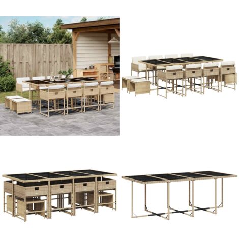 Set da Pranzo da Giardino 13 pz con Cuscini Beige in Polyrattan - Sedie da giardino - Tavolo da giardino