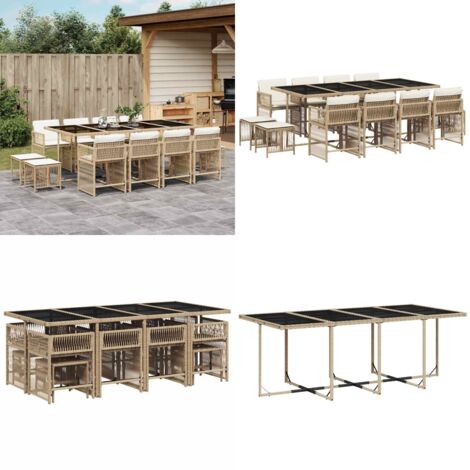 Set da Pranzo da Giardino 13 pz con Cuscini Beige in Polyrattan - Sedie da giardino - Tavolo da giardino