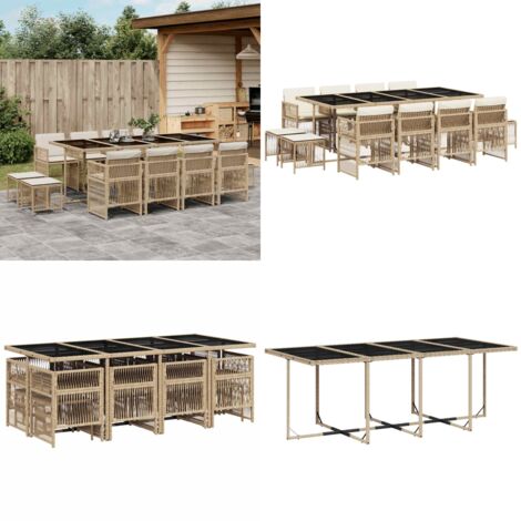 Set da Pranzo da Giardino 13 pz con Cuscini Beige in Polyrattan - Sedie da giardino - Tavolo da giardino