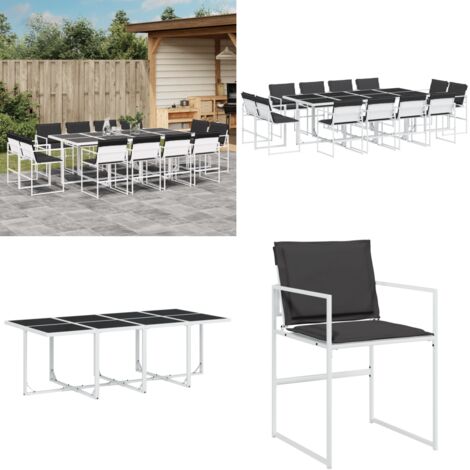 Set da Pranzo da Giardino 13 pz con Cuscini Bianco in Textilene - Sedie da giardino - Tavolo da giardino
