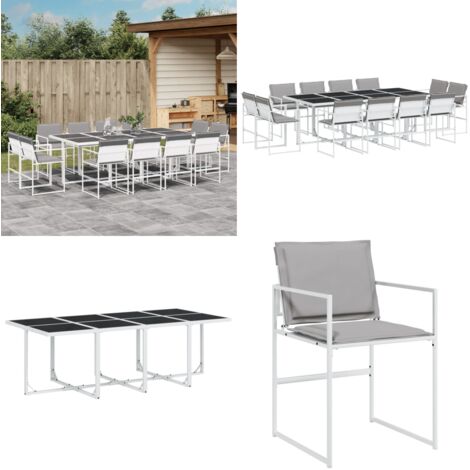 Set da Pranzo da Giardino 13 pz con Cuscini Bianco in Textilene - Sedie da giardino - Tavolo da giardino