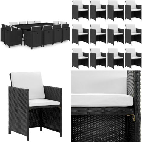 Set da Pranzo da Giardino 13 pz con Cuscini in Polyrattan Nero - Mobili da giardino - Sedie da giardino