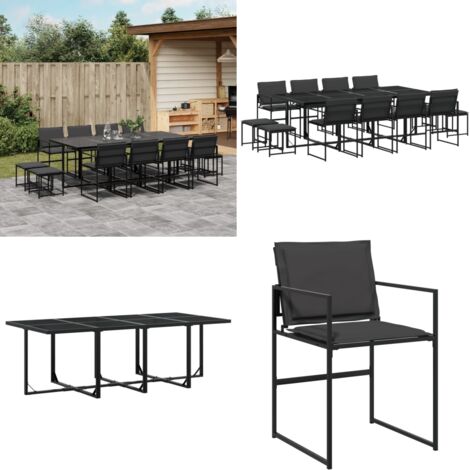 Set da Pranzo da Giardino 13 pz con Cuscini Nero in Textilene - Sedie da giardino - Tavolo da giardino
