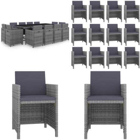 Set da Pranzo da Giardino 13 pz e Cuscini Polyrattan Antracite - Mobili da giardino - Sedie da giardino