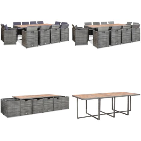 Set da Pranzo da Giardino 13 pz e Cuscini Polyrattan Antracite - Tavolo da pranzo da esterno - Sedie da giardino