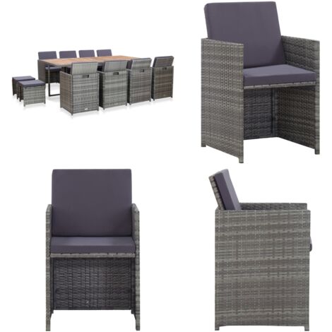 Set da Pranzo da Giardino 13 pz Polyrattan e Acacia Antracite - Tavolo da pranzo in rattan - Sedie da giardino