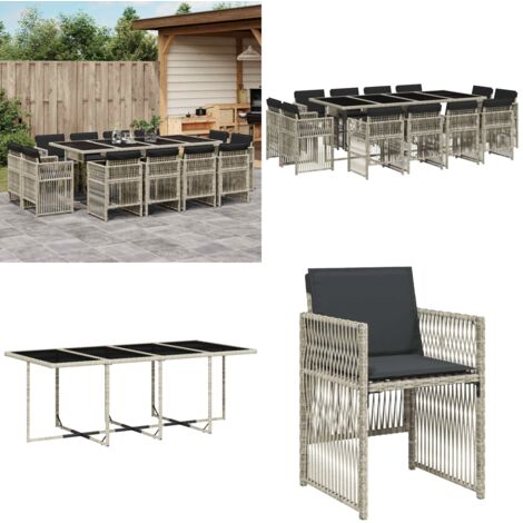 Set da Pranzo da Giardino 13pz con Cuscini Grigio in Polyrattan - Sedie da giardino - Tavolo da giardino