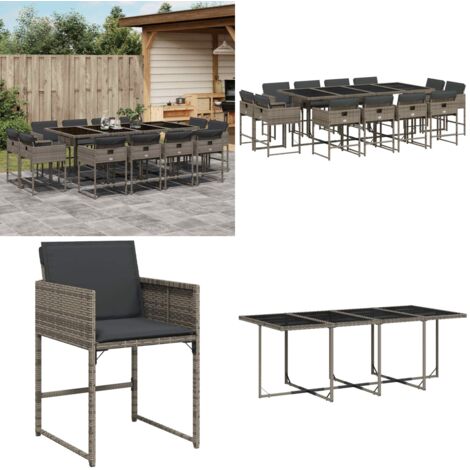 Set da Pranzo da Giardino 13pz con Cuscini Grigio in Polyrattan - Sedie da giardino - Tavolo da giardino