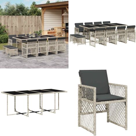 Set da Pranzo da Giardino 13pz con Cuscini Grigio in Polyrattan - Sedie da giardino - Tavolo da giardino