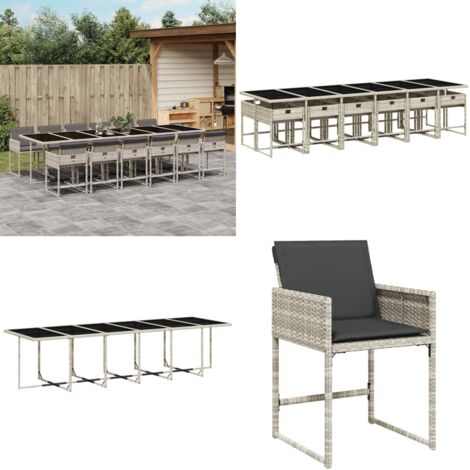 Set da Pranzo da Giardino 13pz con Cuscini Grigio in Polyrattan - Sedie da giardino - Tavolo da giardino