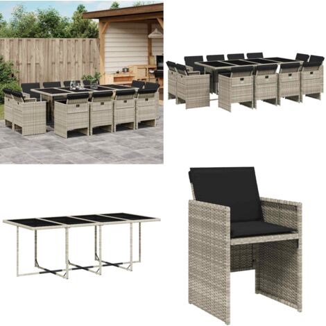 Set da Pranzo da Giardino 13pz con Cuscini Grigio in Polyrattan - Sedie da giardino - Tavolo da giardino