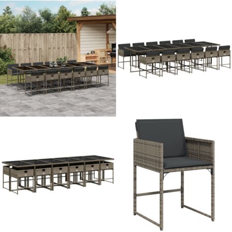 Set da Pranzo da Giardino 13pz con Cuscini Grigio in Polyrattan - Sedie da giardino - Tavolo da giardino