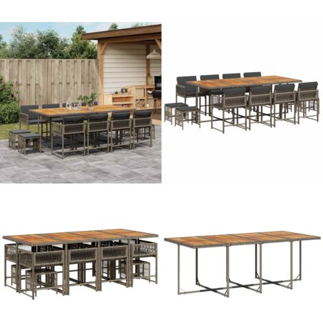 Set da Pranzo da Giardino 13pz con Cuscini Grigio in Polyrattan - Sedie da giardino - Tavolo da giardino