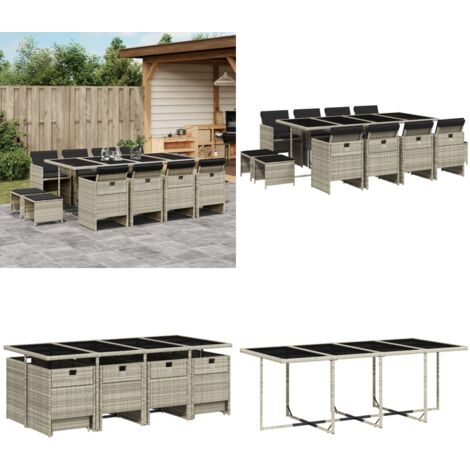 Set da Pranzo da Giardino 13pz con Cuscini Grigio in Polyrattan - Sedie da giardino - Tavolo da giardino