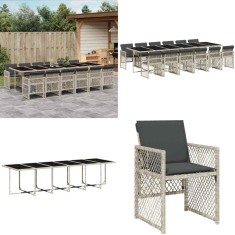 Set da Pranzo da Giardino 13pz con Cuscini Grigio in Polyrattan - Sedie da giardino - Tavolo da giardino