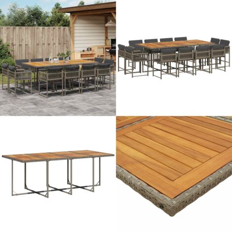 Set da Pranzo da Giardino 13pz con Cuscini Grigio in Polyrattan - Sedie da giardino - Tavolo da giardino