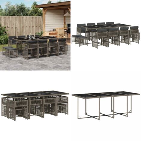 Set da Pranzo da Giardino 13pz con Cuscini Grigio in Polyrattan - Sedie da giardino - Tavolo da giardino