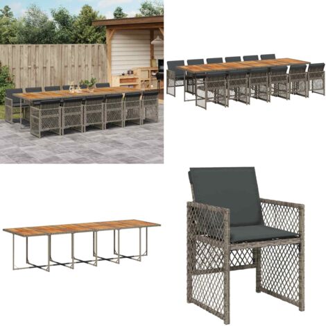 Set da Pranzo da Giardino 13pz con Cuscini Grigio in Polyrattan - Sedie da giardino - Tavolo da giardino