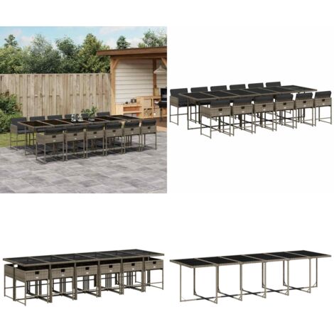 Set da Pranzo da Giardino 13pz con Cuscini Grigio in Polyrattan - Sedie da giardino - Tavolo da giardino