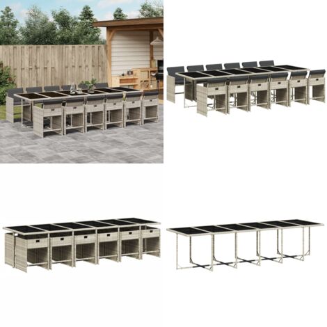 Set da Pranzo da Giardino 13pz con Cuscini Grigio in Polyrattan - Sedie da giardino - Tavolo da giardino