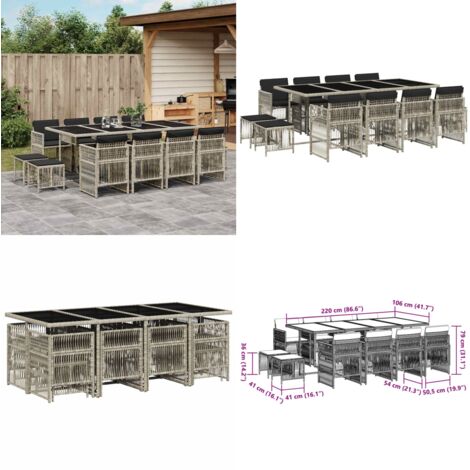 Set da Pranzo da Giardino 13pz con Cuscini Grigio in Polyrattan - Sedie da giardino - Tavolo da giardino