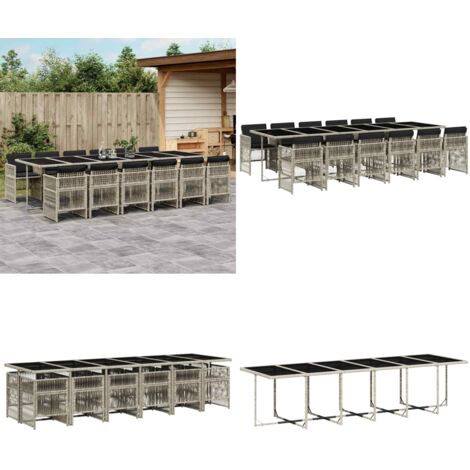 Set da Pranzo da Giardino 13pz con Cuscini Grigio in Polyrattan - Sedie da giardino - Tavolo da giardino