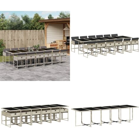 Set da Pranzo da Giardino 13pz con Cuscini Grigio in Polyrattan - Sedie da giardino - Tavolo da giardino