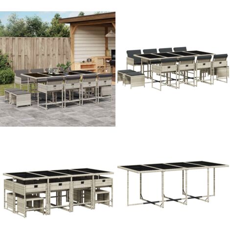 Set da Pranzo da Giardino 13pz con Cuscini Grigio in Polyrattan - Sedie da giardino - Tavolo da giardino