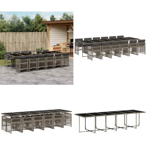 Set da Pranzo da Giardino 13pz con Cuscini Grigio in Polyrattan - Sedie da giardino - Tavolo da giardino