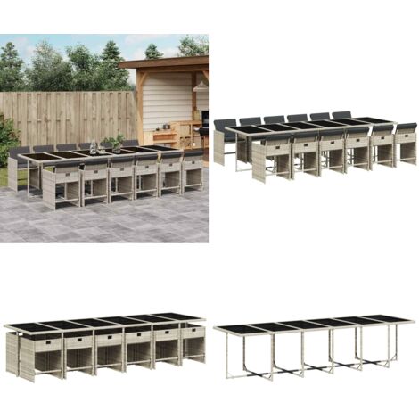 Set da Pranzo da Giardino 13pz con Cuscini Grigio in Polyrattan - Sedie da giardino - Tavolo da giardino