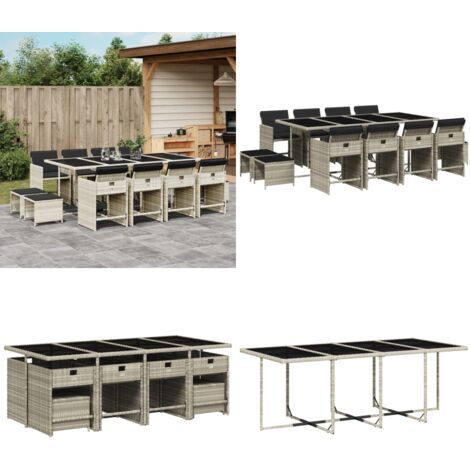 Set da Pranzo da Giardino 13pz con Cuscini Grigio in Polyrattan - Sedie da giardino - Tavolo da giardino