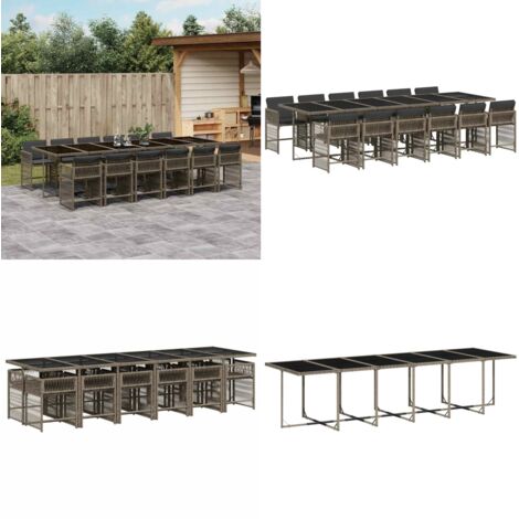 Set da Pranzo da Giardino 13pz con Cuscini Grigio in Polyrattan - Sedie da giardino - Tavolo da giardino