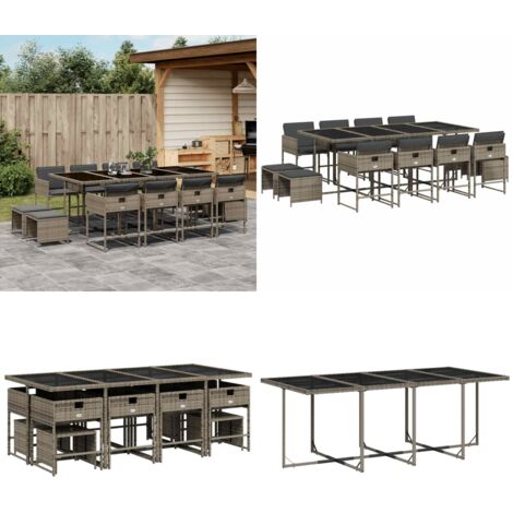Set da Pranzo da Giardino 13pz con Cuscini Grigio in Polyrattan - Sedie da giardino - Tavolo da giardino