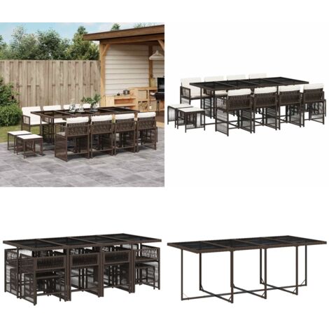 Set da Pranzo da Giardino 13pz con Cuscini Marrone Polyrattan - Sedie da giardino - Tavolo da giardino