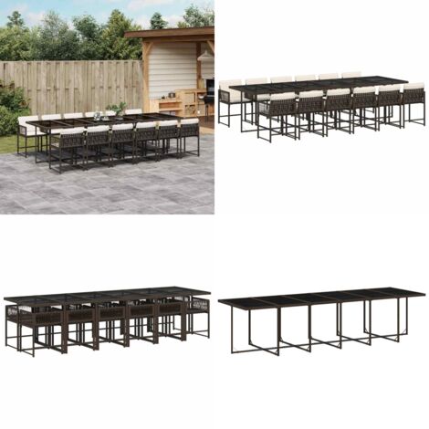 Set da Pranzo da Giardino 13pz con Cuscini Marrone Polyrattan - Sedie da giardino - Tavolo da giardino