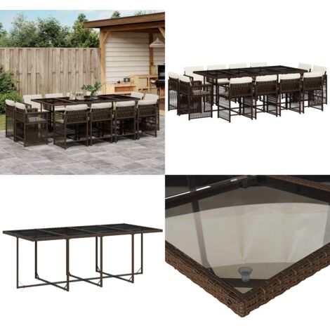 Set da Pranzo da Giardino 13pz con Cuscini Marrone Polyrattan - Sedie da giardino - Tavolo da giardino