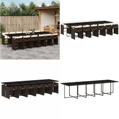 Set da Pranzo da Giardino 13pz con Cuscini Marrone Polyrattan - Sedie da giardino - Tavolo da giardino