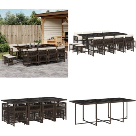 Set da Pranzo da Giardino 13pz con Cuscini Marrone Polyrattan - Sedie da giardino - Tavolo da giardino