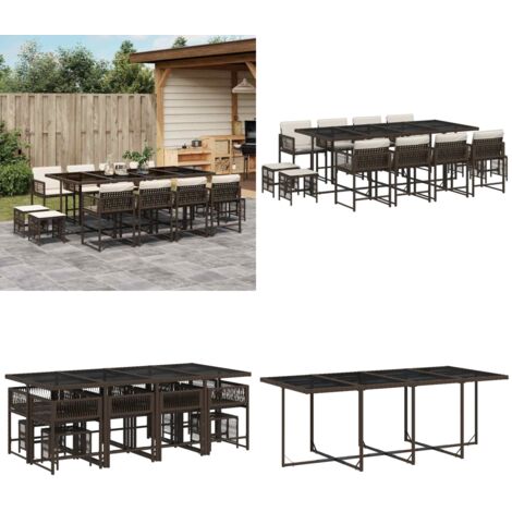 Set da Pranzo da Giardino 13pz con Cuscini Marrone Polyrattan - Sedie da giardino - Tavolo da giardino