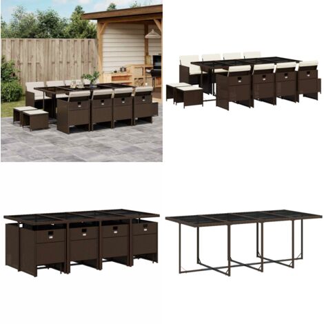 Set da Pranzo da Giardino 13pz con Cuscini Marrone Polyrattan - Sedie da giardino - Tavolo da giardino
