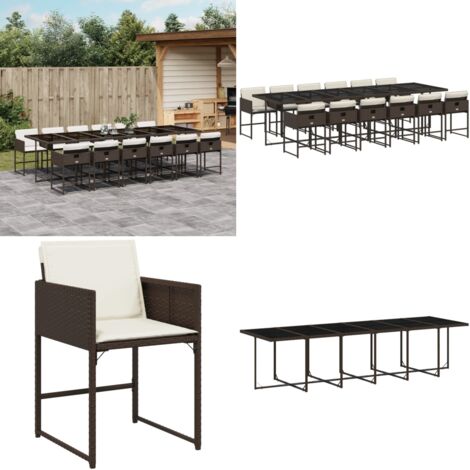 Set da Pranzo da Giardino 13pz con Cuscini Marrone Polyrattan - Sedie da giardino - Tavolo da giardino