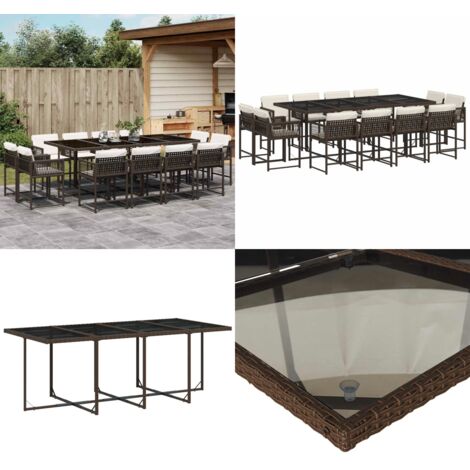 Set da Pranzo da Giardino 13pz con Cuscini Marrone Polyrattan - Sedie da giardino - Tavolo da giardino