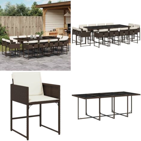 Set da Pranzo da Giardino 13pz con Cuscini Marrone Polyrattan - Sedie da giardino - Tavolo da giardino