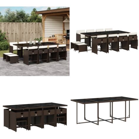 Set da Pranzo da Giardino 13pz con Cuscini Marrone Polyrattan - Sedie da giardino - Tavolo da giardino