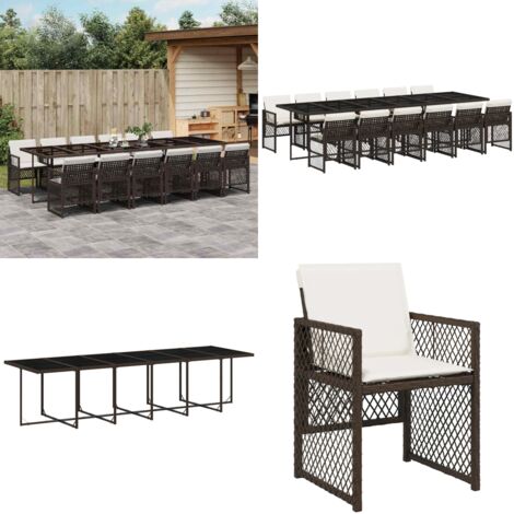 Set da Pranzo da Giardino 13pz con Cuscini Marrone Polyrattan - Sedie da giardino - Tavolo da giardino