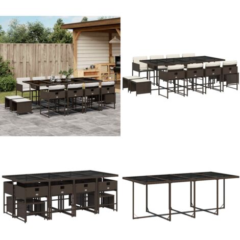 Set da Pranzo da Giardino 13pz con Cuscini Marrone Polyrattan - Sedie da giardino - Tavolo da giardino